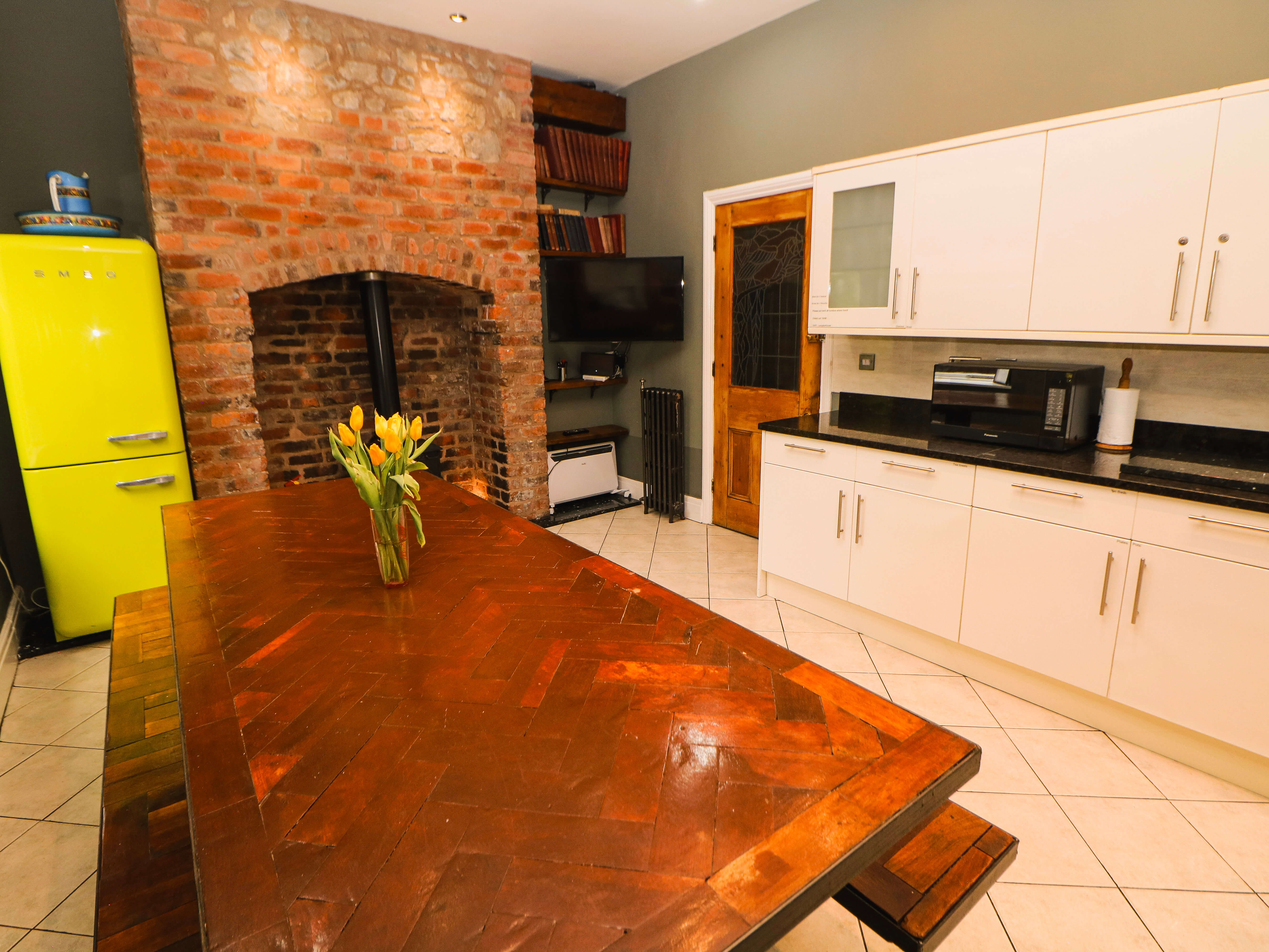 A family bedroom near the kitchen
