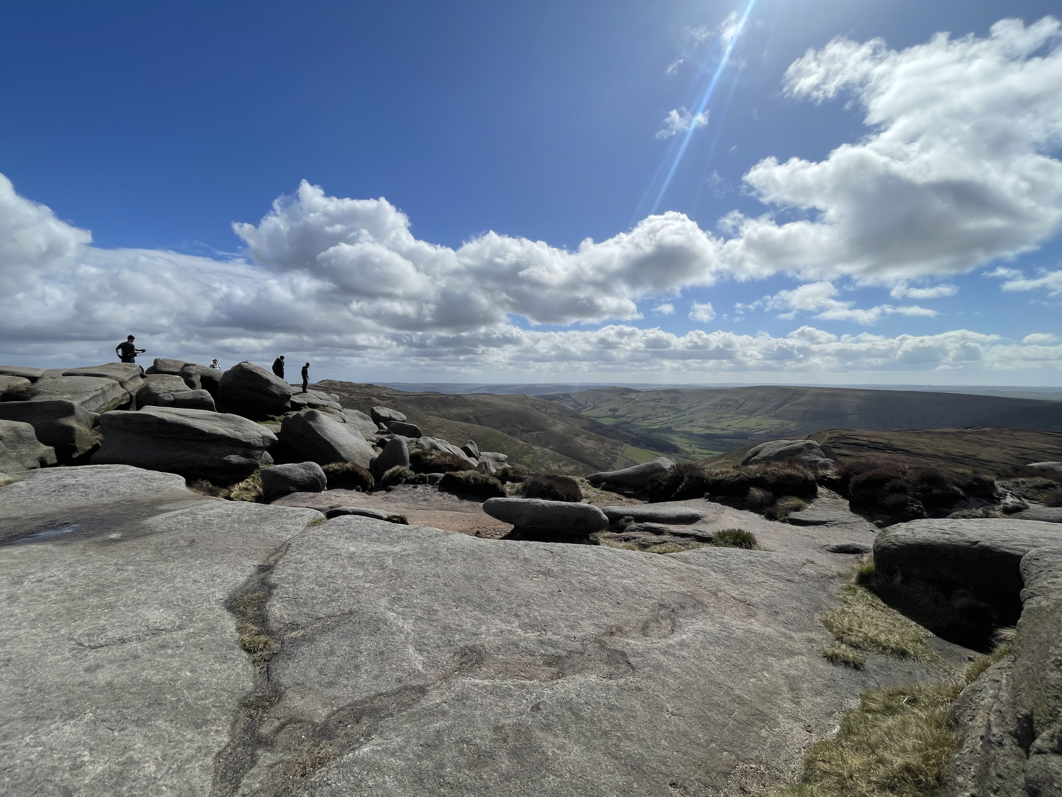Rolling green hills and dry stone walls in the Peak District